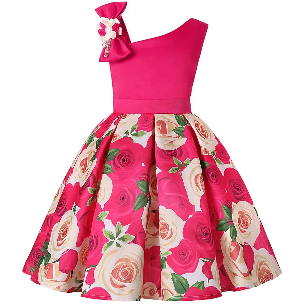 Kid's Cotton Diagonal-Neck Sleeveless Floral Pattern Clothes