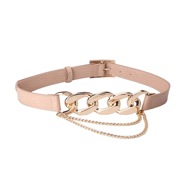 Women's Metal Buckle Closure Solid Pattern Link Chain Belts