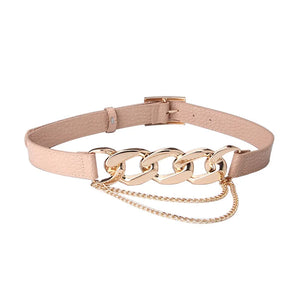 Women's Metal Buckle Closure Solid Pattern Link Chain Belts