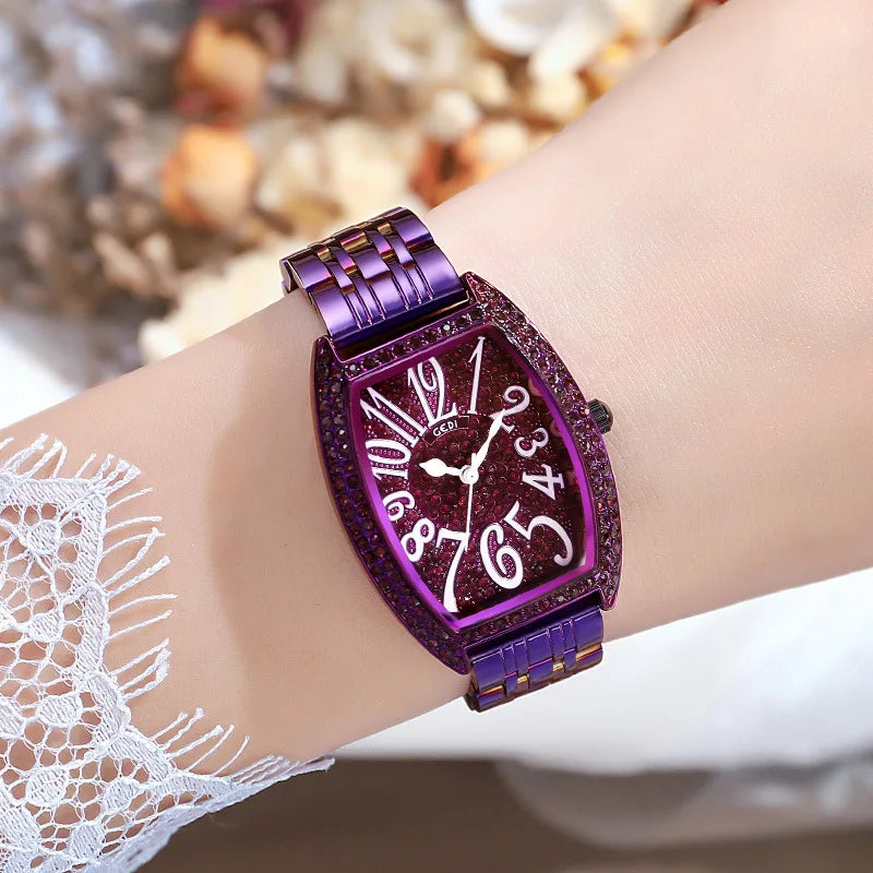 Women's Stainless Steel Tonneau Shaped Waterproof Luxury Watch