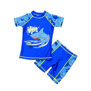 Kid's Boy Spandex High-Neck Short Sleeve Printed Pattern Swimsuit