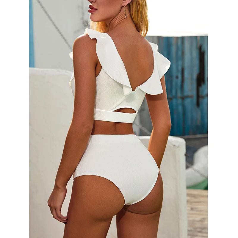 Women's Polyester High Waist Swimwear Solid Pattern Bikini Set