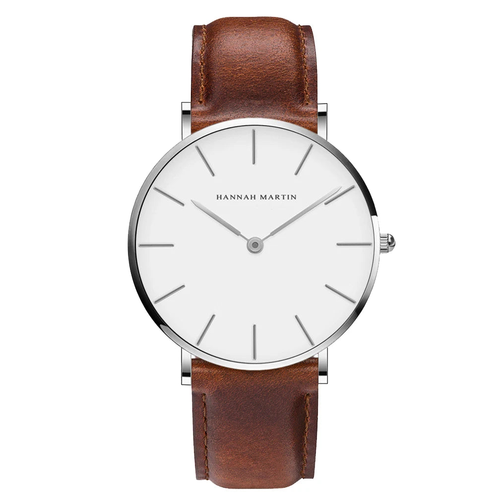 Men's Round Leather Buckle Strap Solid Pattern Casual Watch