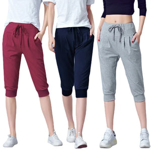 Women's Polyester Mid Waist Drawstring Closure Casual Pants