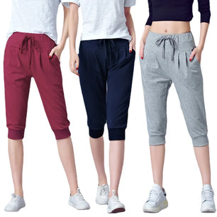 Women's Polyester Mid Waist Drawstring Closure Casual Pants