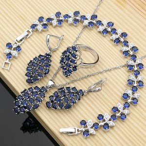 Women's 925 Sterling Silver Sapphire Geometric Trendy Jewelry Set