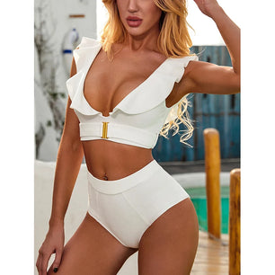 Women's Polyester High Waist Swimwear Solid Pattern Bikini Set