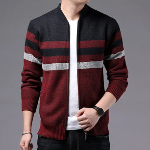 Men's Viscose V-Neck Long Sleeves Striped Pattern Casual Jacket