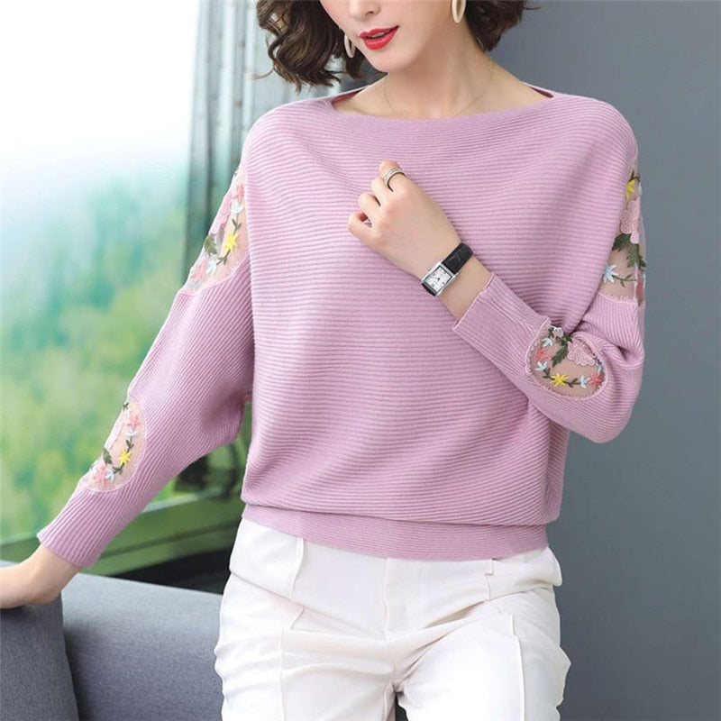 Women's O-Neck Polyester Full Sleeves Knitted Pullovers Sweater