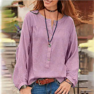 Women's O-Neck Polyester Long Sleeve Solid Pullover Blouses