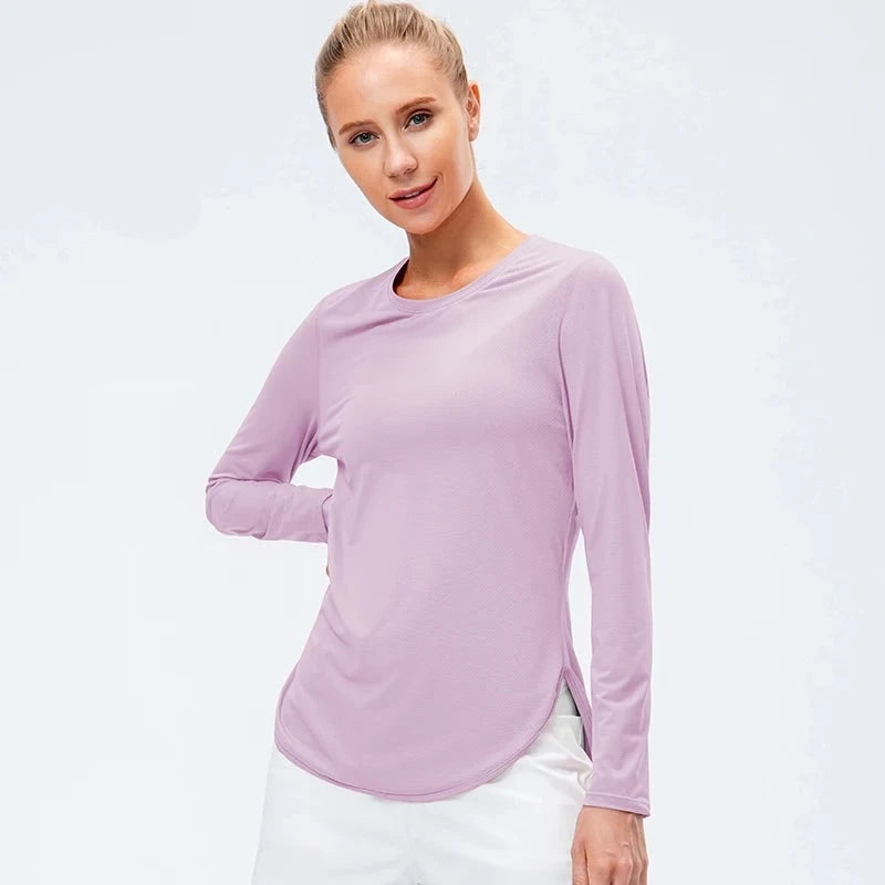 Women's Polyester O-Neck Long Sleeve Breathable Yoga Workout Top