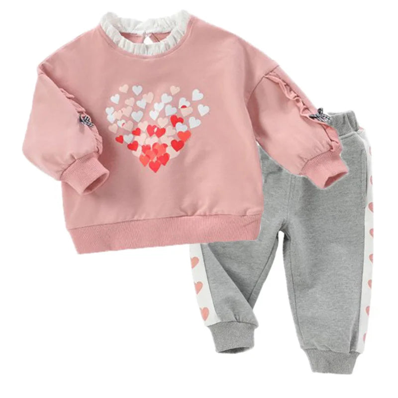 Kid's Polyester O-Neck Long Sleeve Floral Pattern Two-Piece Set