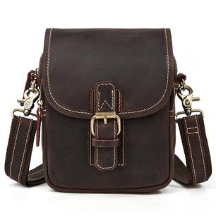 Men's Genuine Leather Solid Pattern Messenger Shoulder Bag