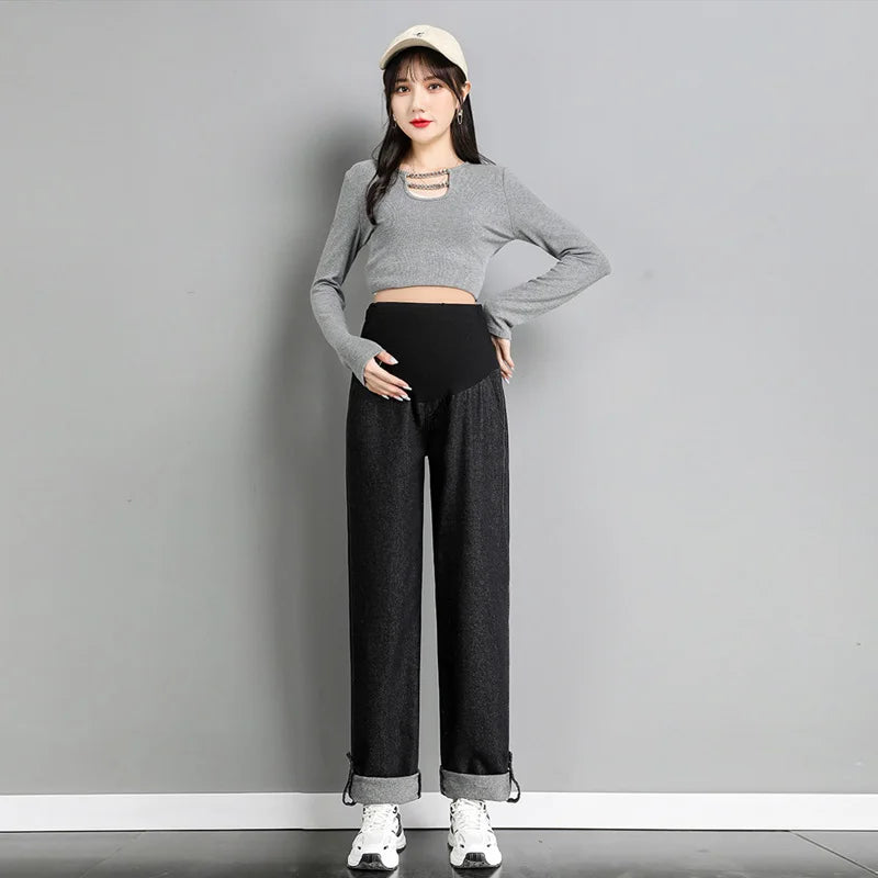 Women's Polyester High Waist Button Fly Closure Maternity Trouser