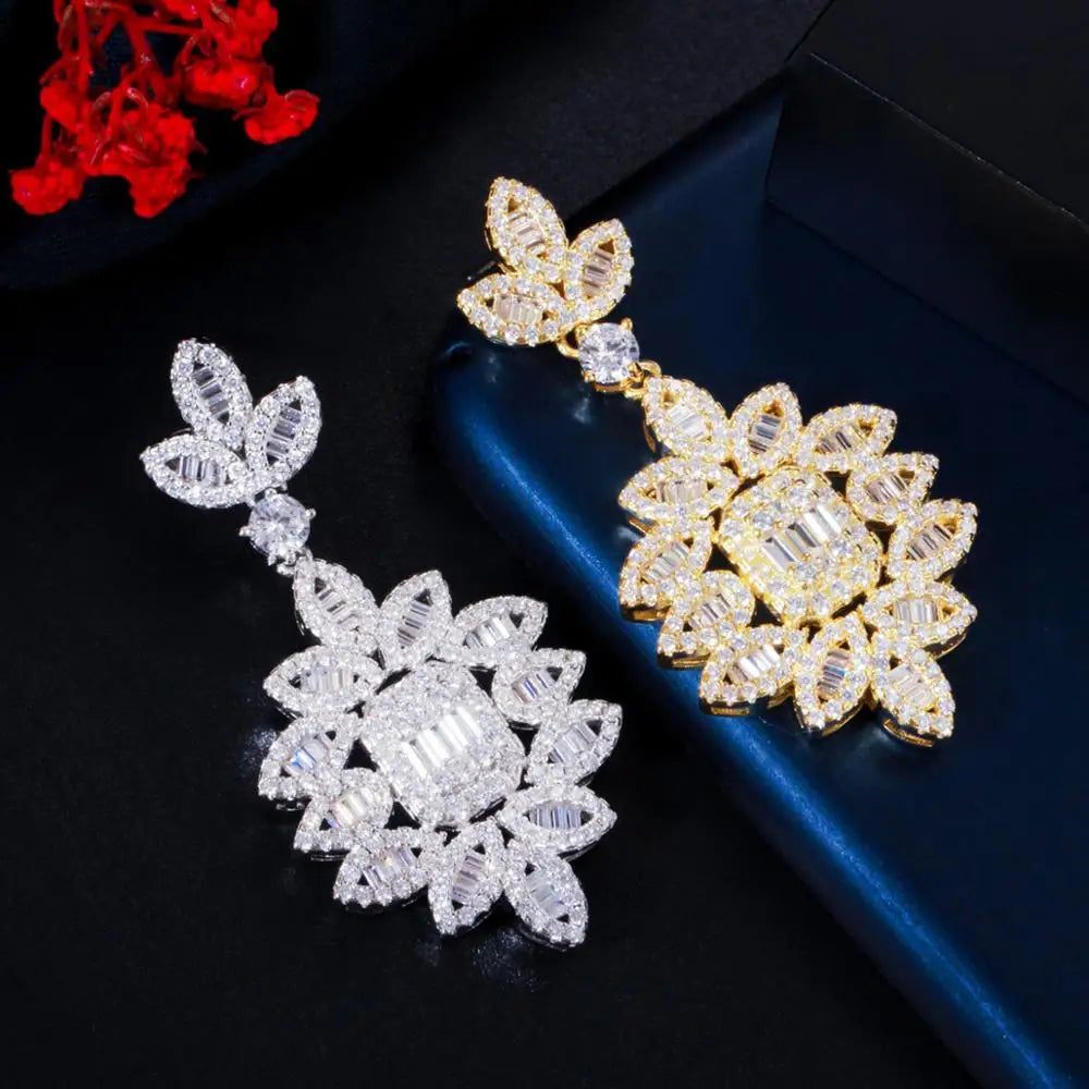 Women's Copper Cubic Zirconia Trendy Bridal Wedding Drop Earrings