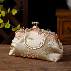 Women's Silk Hasp Closure Embroidery Pattern Vintage Handbag