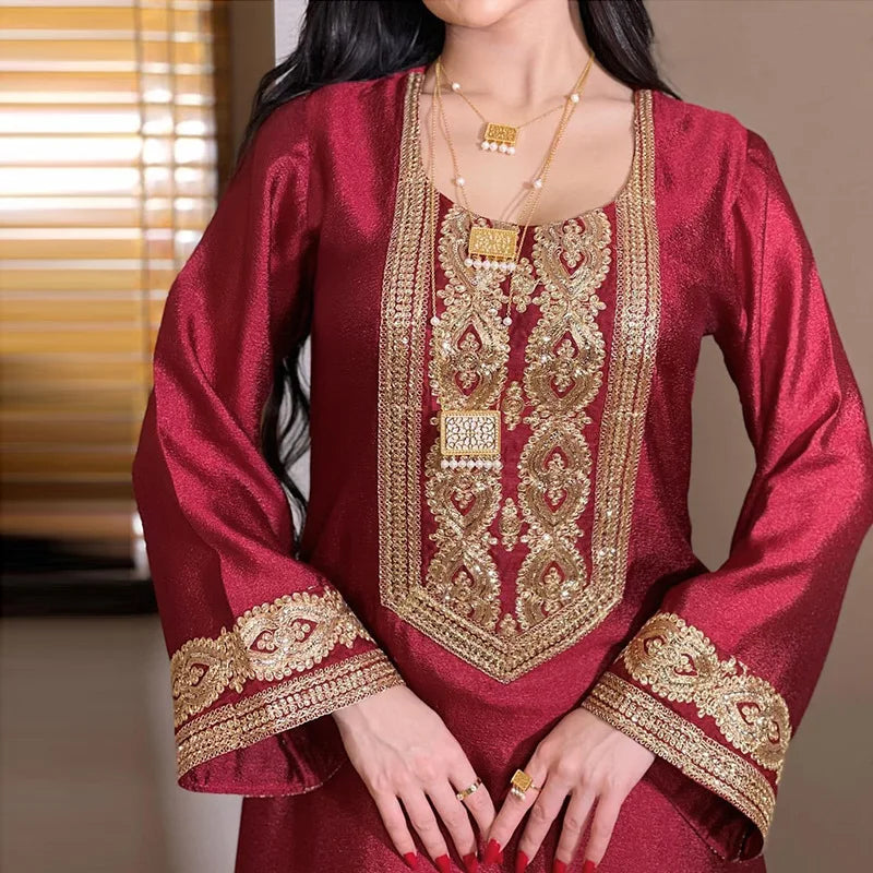 Women's Arabian Polyester Full Sleeves Embroidery Casual Dress