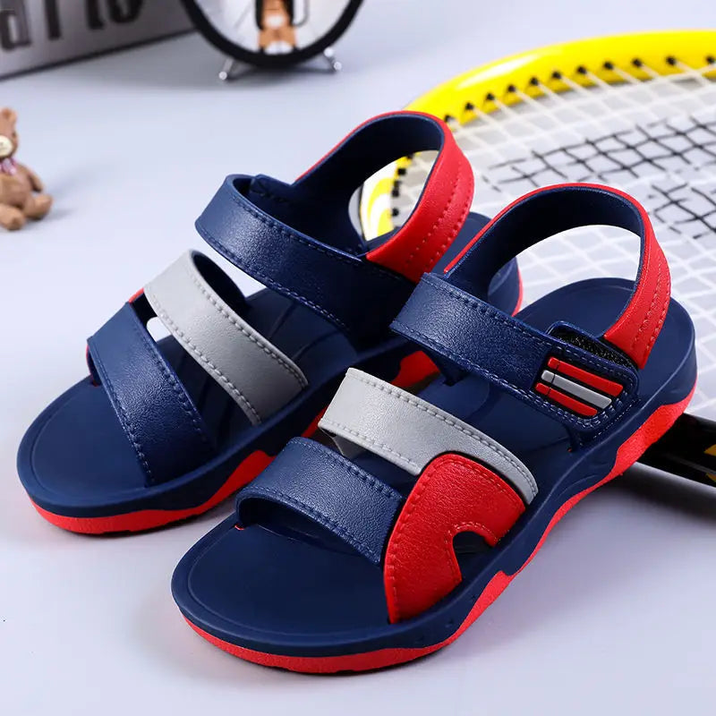 Kid's PVC Open Toe Hook Loop Closure Patchwork Casual Sandals