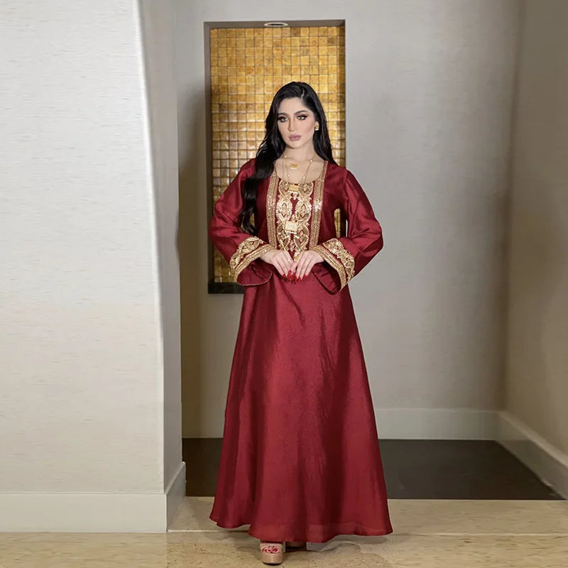 Women's Arabian Polyester Full Sleeves Embroidery Casual Dress