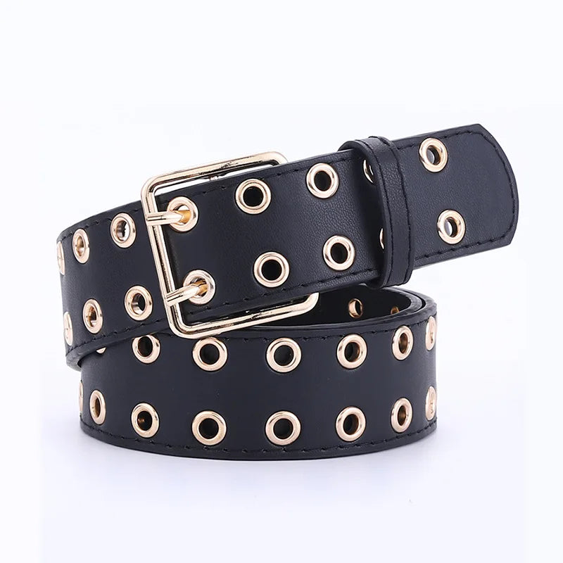 Women's PU Leather Adjustable Strap Pin Buckle Closure Solid Belts