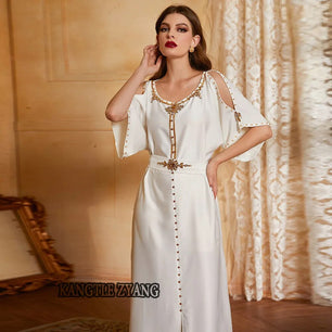 Women's Arabian Acrylic Full Sleeve Embroidered Elegant Dress