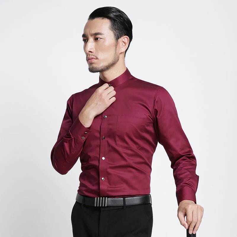 Men's Polyester Mandarin Collar Full Sleeve Single Breasted Shirt