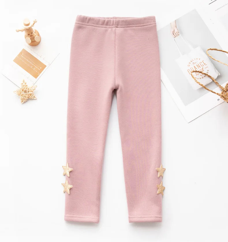 Kid's Cotton Elastic Waist Closure Solid Pattern Casual Leggings