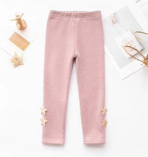 Kid's Cotton Elastic Waist Closure Solid Pattern Casual Leggings