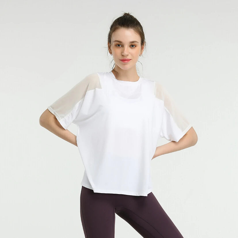 Women's Polyester O-Neck Short Sleeve Breathable Fitness Yoga Top