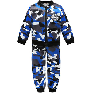 Kid's Wool V-Neck Full Sleeve Camouflage Zipper Closure Clothes