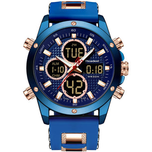 Men's Stainless Steel Buckle Clasp Round Shaped Digital Watches