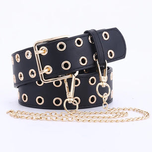 Women's PU Leather Adjustable Strap Pin Buckle Closure Solid Belts