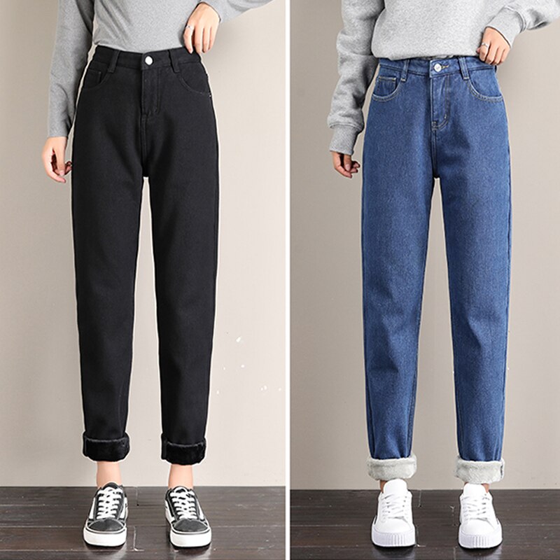 Women's Cotton High Waist Ankle-Length Denim Zipper Casual Pants