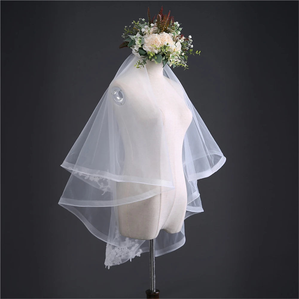 Women's Polyester Ribbon Edge Two-Layer Cathedral Wedding Veils