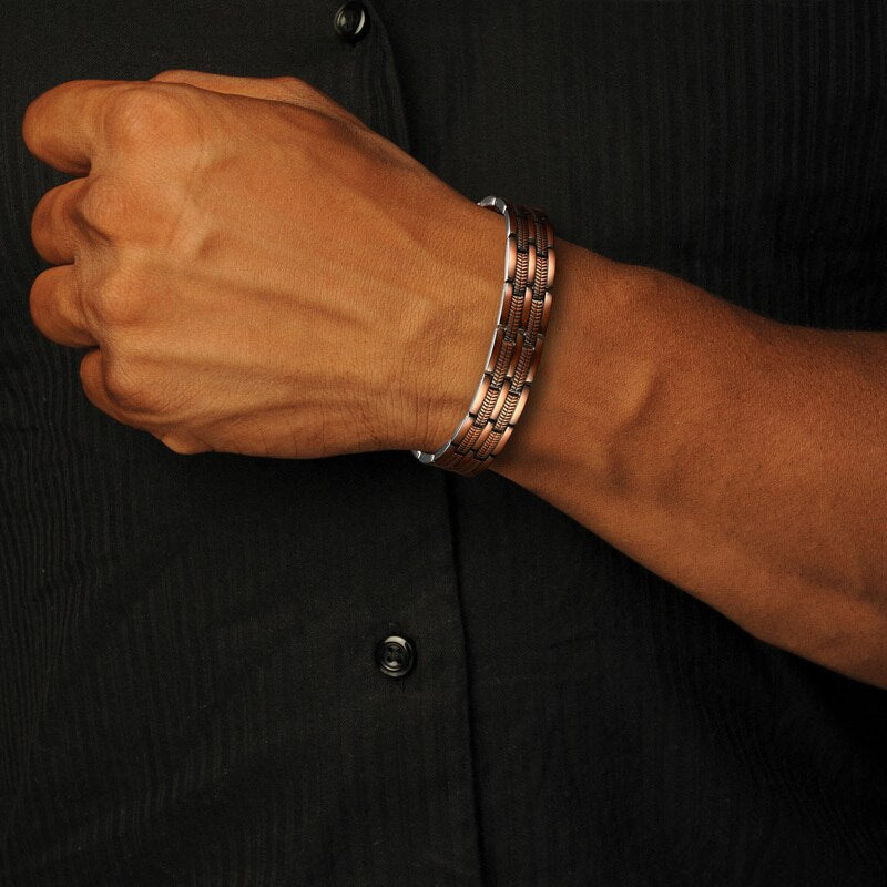 Men's Copper Round Pattern Trendy Link Chain Charm Bracelet