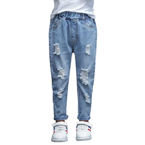 Kid's Cotton Mid Elastic Waist Closure Casual Wear Denim Pants