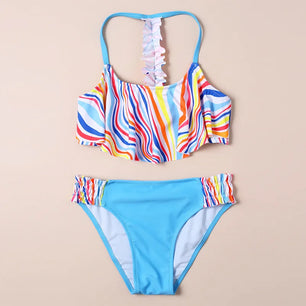 Kid's Polyester Printed Pattern Two-Piece Trendy Swimwear Suit