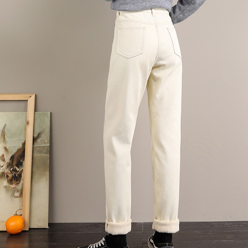 Women's Cotton High Waist Ankle-Length Denim Zipper Casual Pants