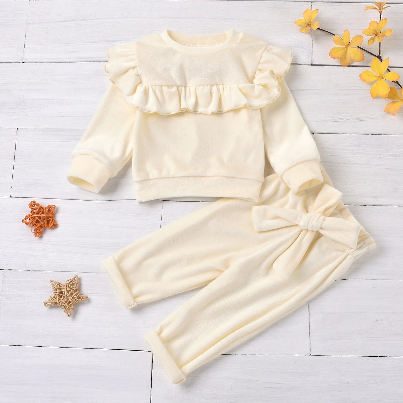 Kid's Polyester O-Neck Long Sleeve Solid Pattern Two-Piece Clothes