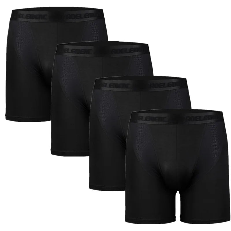 Men's 4 Pcs Nylon Breathable Solid Pattern Loose Boxer Shorts