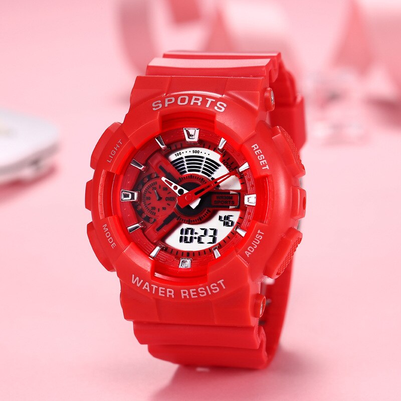 Kid's Acrylic Buckle Clasp Round Shaped Electronic Waterproof Watch