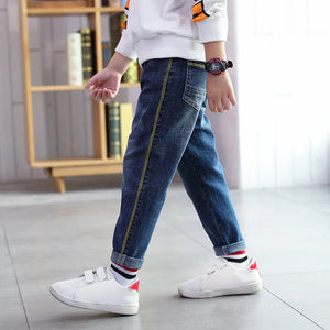 Kid's Cotton Mid Elastic Waist Closure Casual Wear Denim Pants