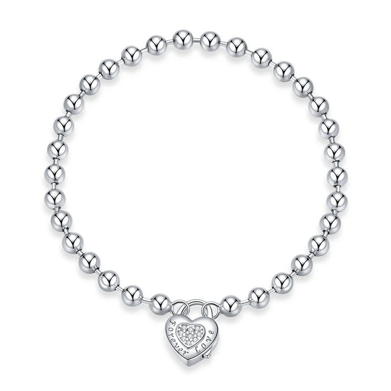 Women's 100% 925 Sterling Silver Zircon Heart Shaped Bracelet