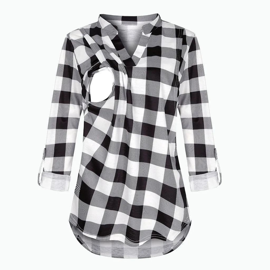 Women's Polyester V-Neck Long Sleeve Breastfeeding Maternity Top