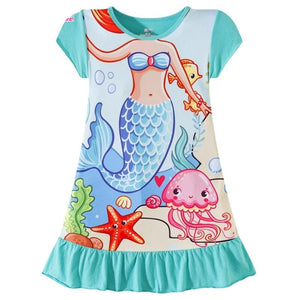 Kid's O-Neck Cotton Short Sleeves Cartoon Pattern Nightgowns