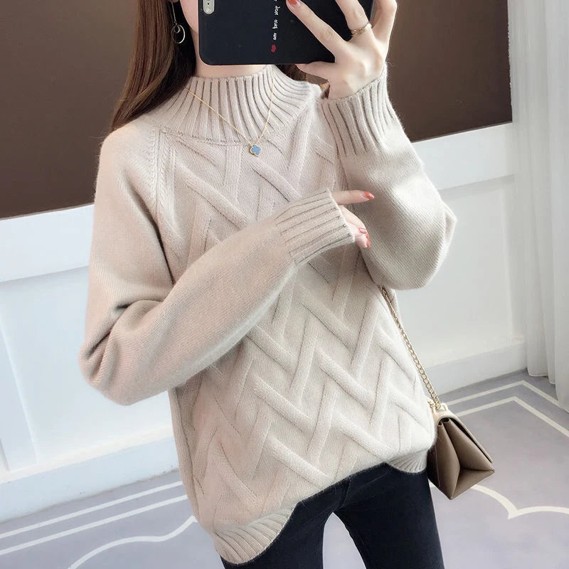 Women's Polyester High-Neck Long Sleeves Casual Wear Sweater