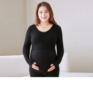 Women's Cotton O-Neck Long Sleeves Breastfeeding Maternity Dress