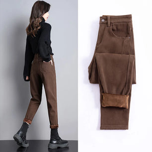 Women's Cotton High Elastic Waist Closure Solid Pattern Casual Pants