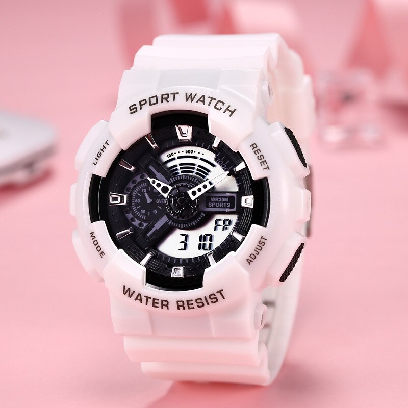 Kid's Acrylic Buckle Clasp Round Shaped Electronic Waterproof Watch