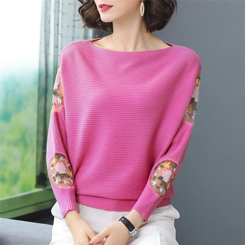 Women's O-Neck Polyester Full Sleeves Knitted Pullovers Sweater